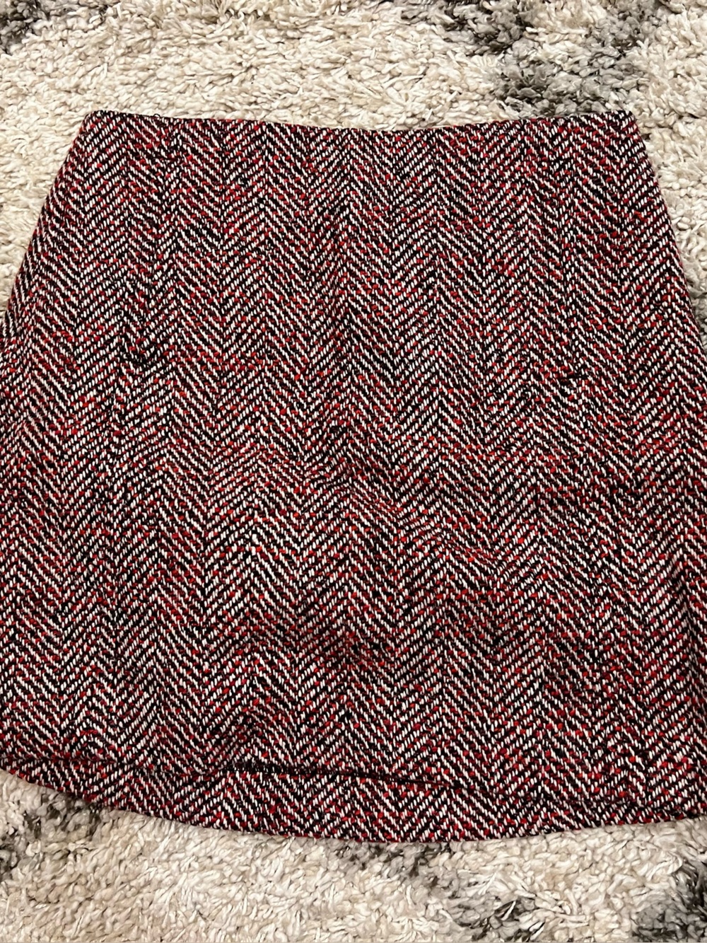 Ann Taylor Loft Skirt 8 Red Herringbone Tweed Woven Chevron A-Line Stretch NEW